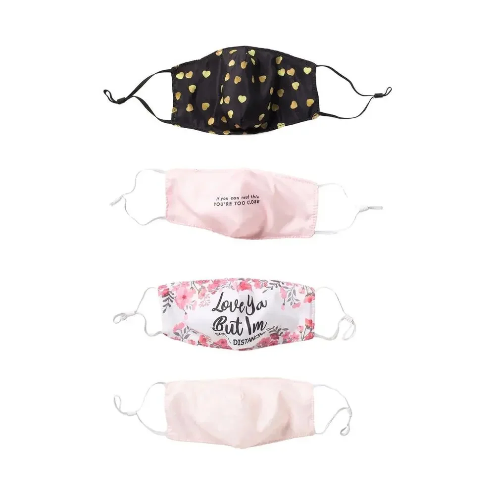 Social Graphic Print Adult Face Masks Pack of 4 Pink Black Gold Women NEW
